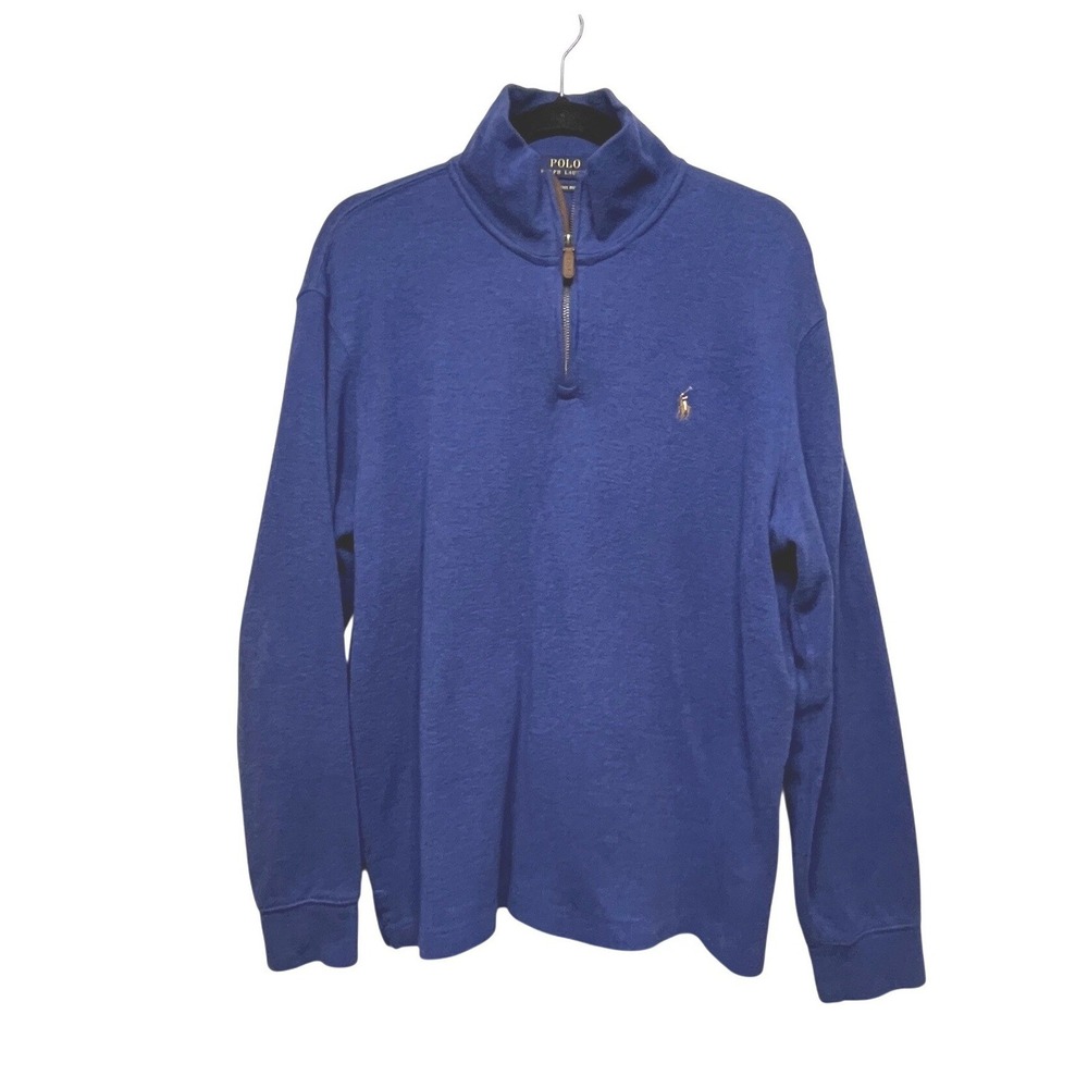 Polo Ralph Lauren Mens Estate Rib Quarter‎ Zip Pullover Royal Blue Large